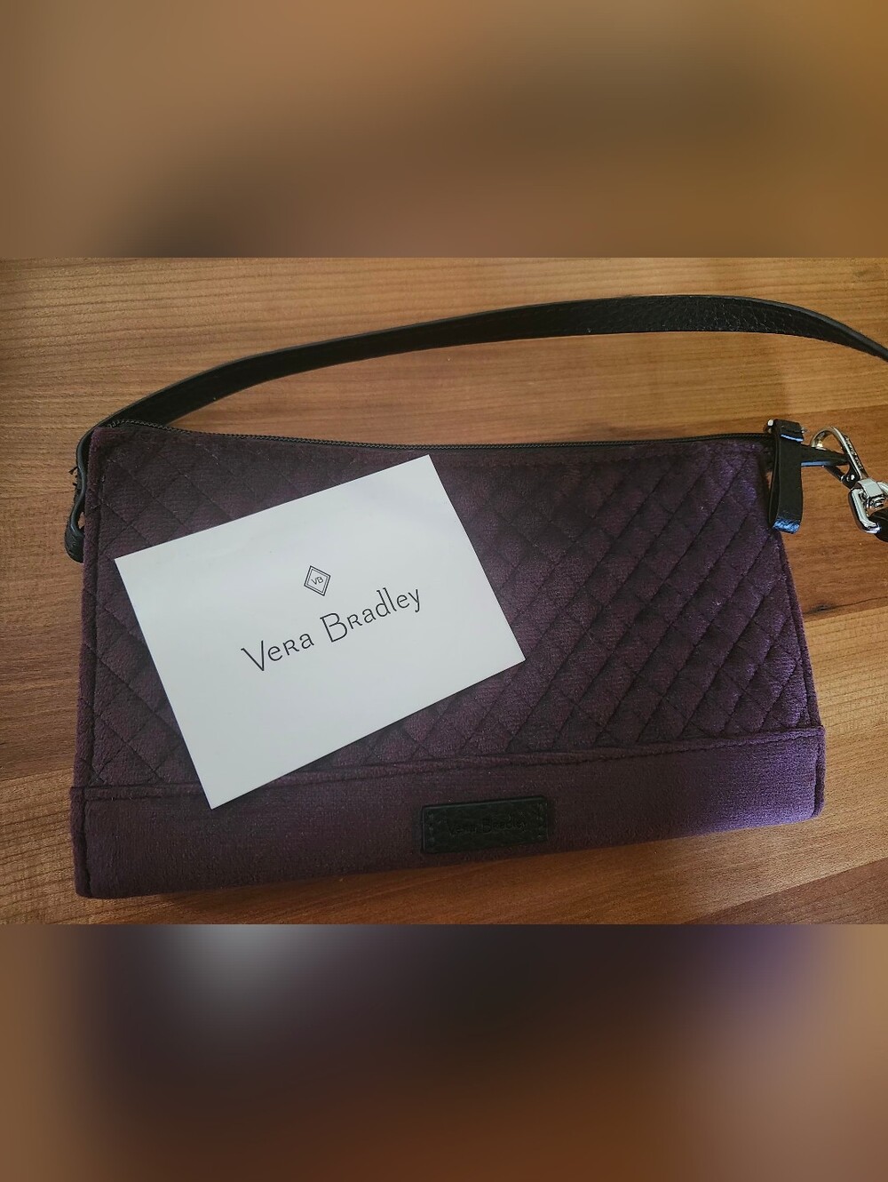 BNWT, Vera Bradley Quilted Plum Wristlet with Black Strap